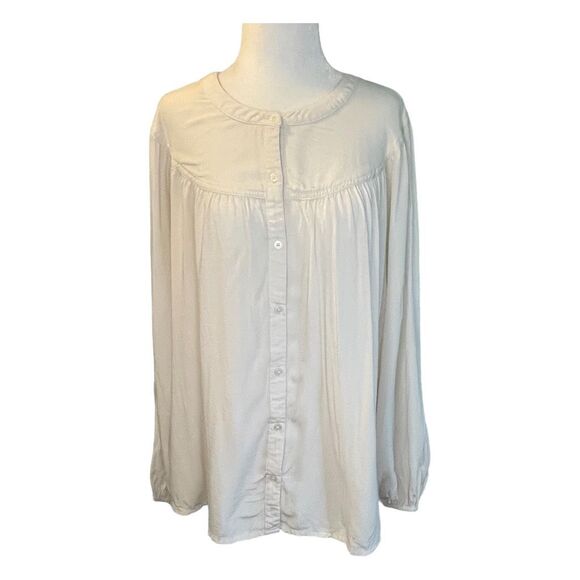 A New Day Blouse Ivory Off White Long Sleeves Round Neck Button Down Shirt XXL - Picture 1 of 7